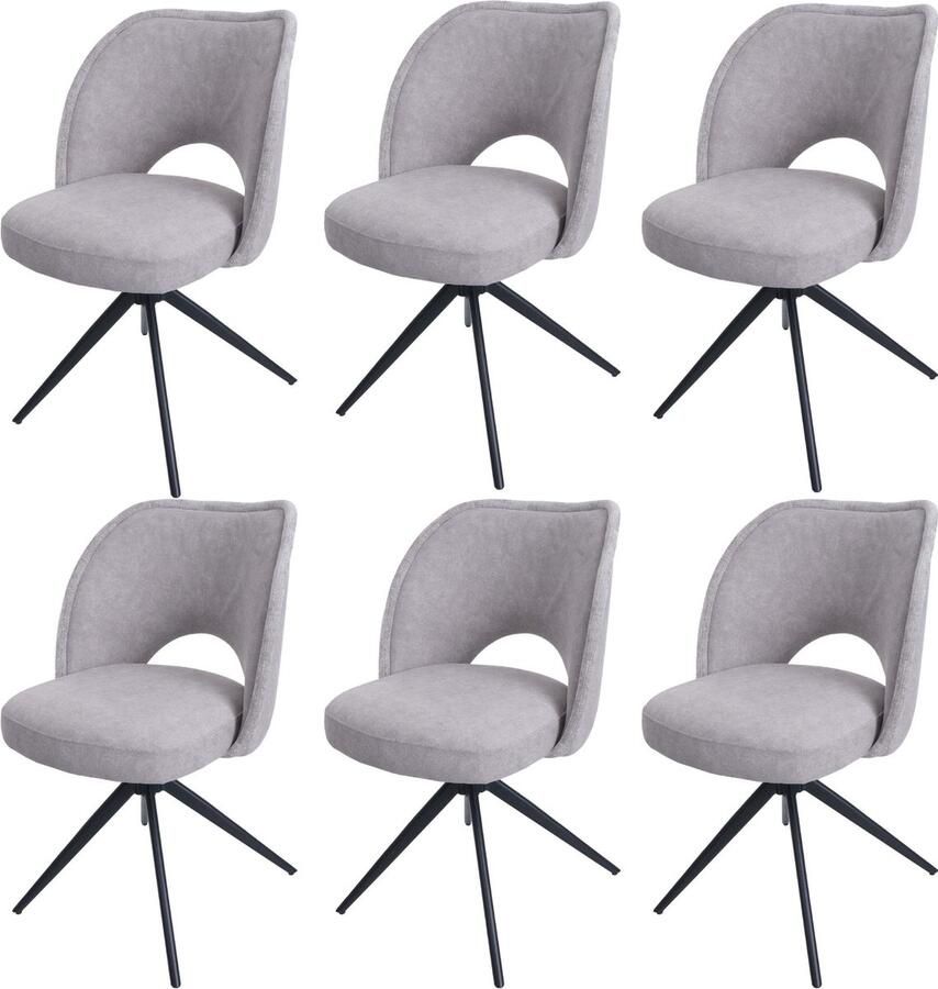 Cosmo Casa Set van 6 Eetkamerstoelen Beklede Keukenstoelen Draai- en Terugslagmechanisme Textiel (420g m²) Lichtgrijs