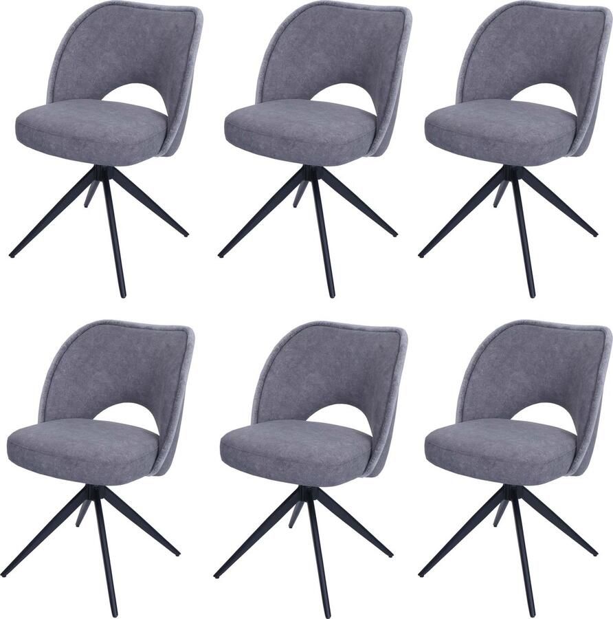 Cosmo Casa Set van 6 Eetkamerstoelen Beklede Keukenstoelen Draai- en Terugslagmechanisme Textiel (420g m²) Donkergrijs