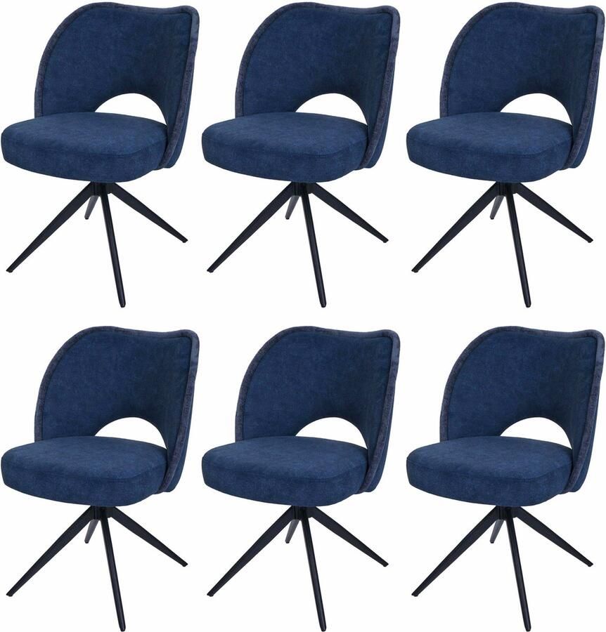 Cosmo Casa Set van 6 Eetkamerstoelen Beklede Keukenstoelen Draai- en Terugslagmechanisme Textiel (420g m²) Blauw