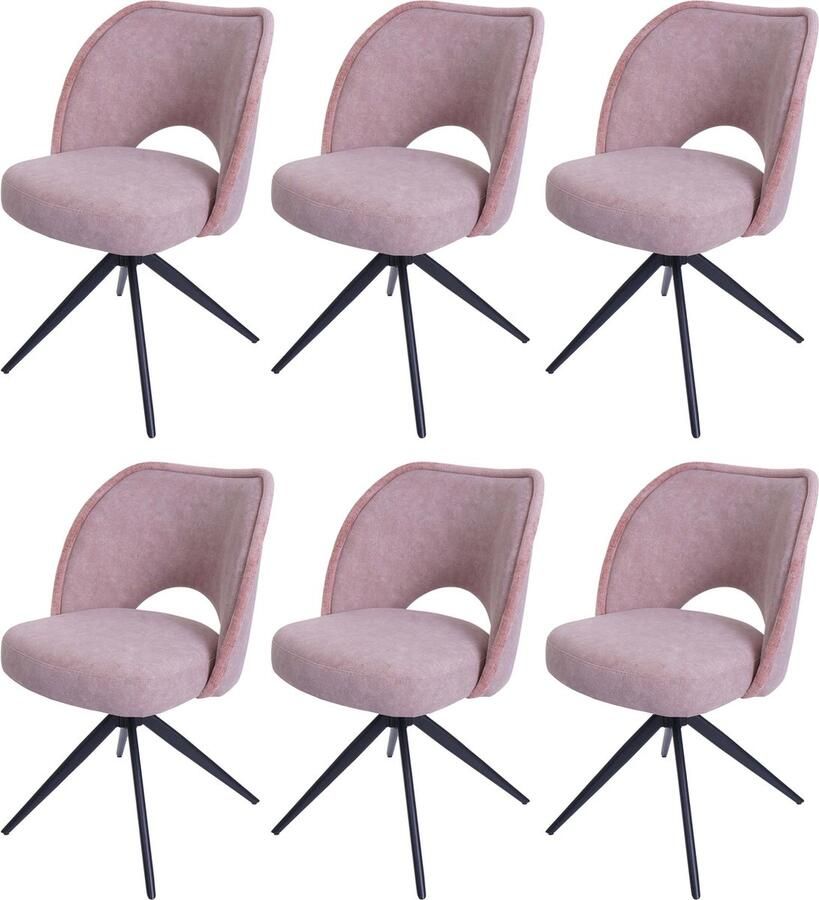 Cosmo Casa Set van 6 Eetkamerstoelen Beklede Keukenstoelen Draai- en Terugslagmechanisme Textiel (420g m²) Roze