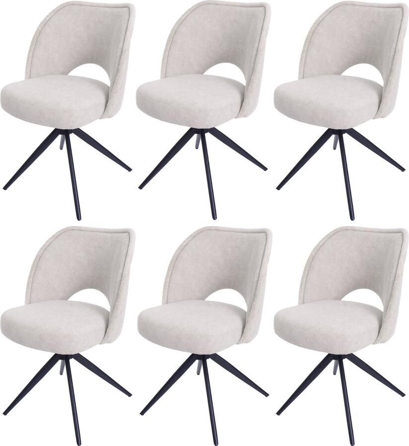 Cosmo Casa Set van 6 Eetkamerstoelen Beklede Keukenstoelen Draai- en Terugslagmechanisme Textiel (420g m²) Crème