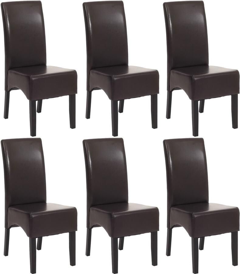 Cosmo Casa Set van 6 eetkamerstoelen Keukenstoel Littau ~ kunstleer bruin donkere poten