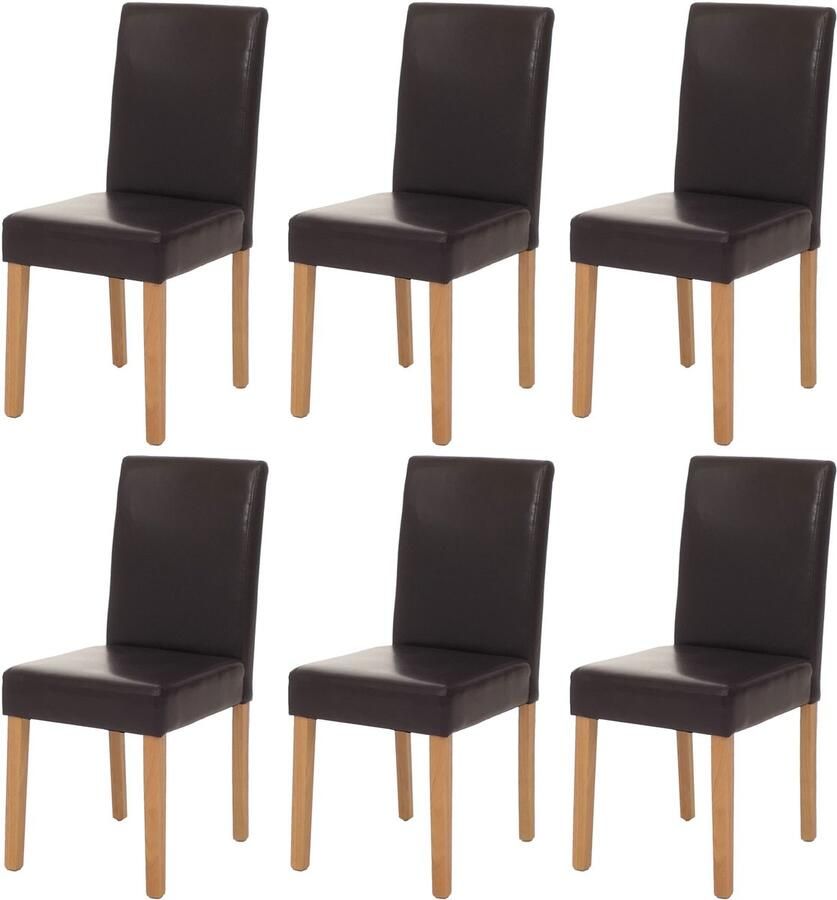 Cosmo Casa Set van 6 eetkamerstoelen Keukenstoel Littau ~ kunstleer bruin lichtgekleurde poten