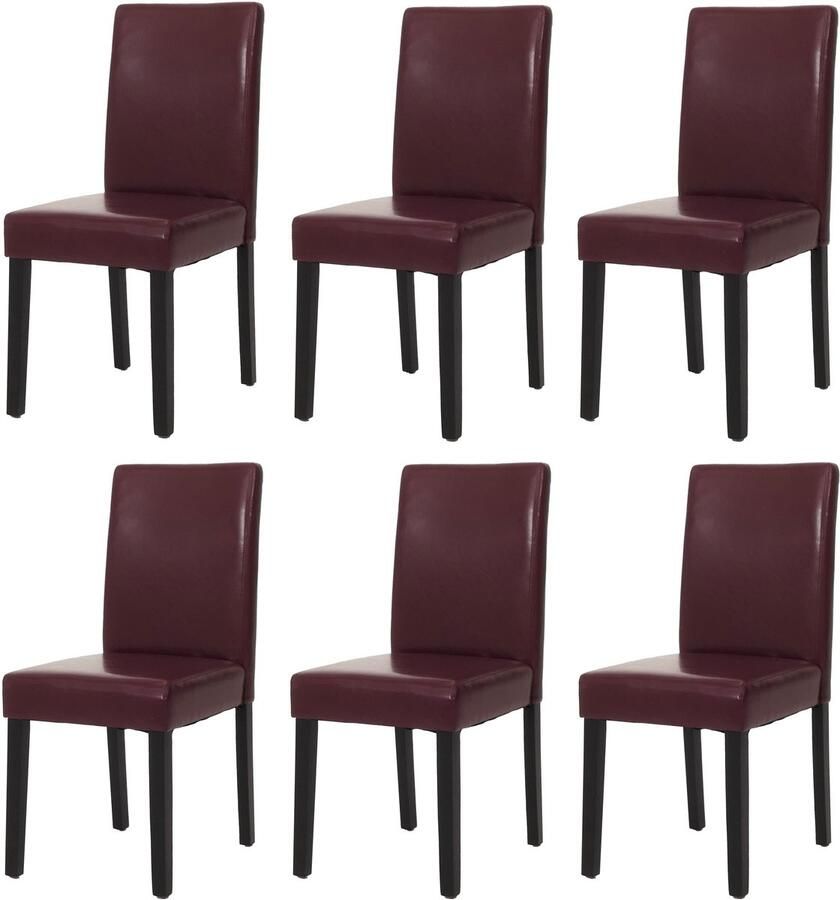 Cosmo Casa Set van 6 eetkamerstoelen Keukenstoel Littau ~ kunstleer rood donkere poten