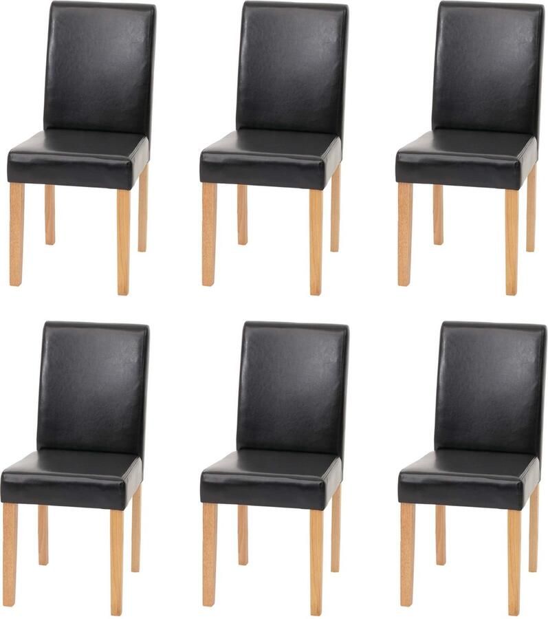 Cosmo Casa Set van 6 eetkamerstoelen Keukenstoel Littau ~ kunstleer zwart lichtgekleurde poten