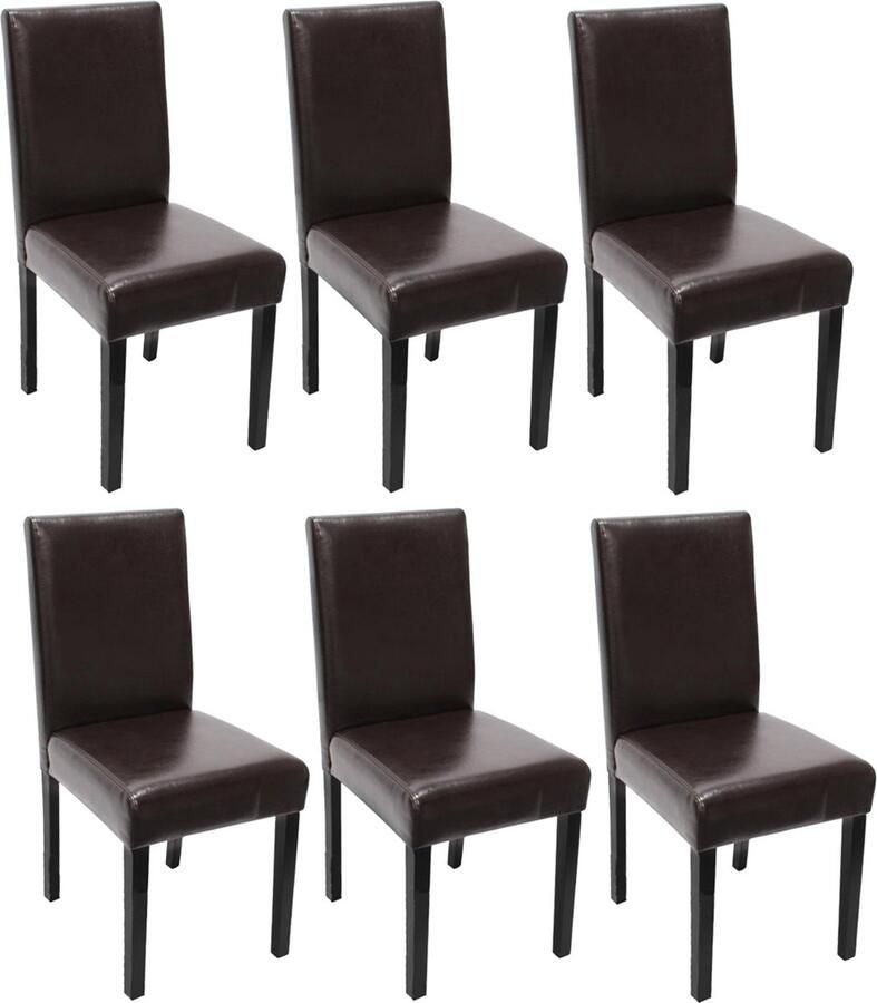 Cosmo Casa Set van 6 Eetkamerstoelen Keukenstoelen Leder Bruin Donkere Poten