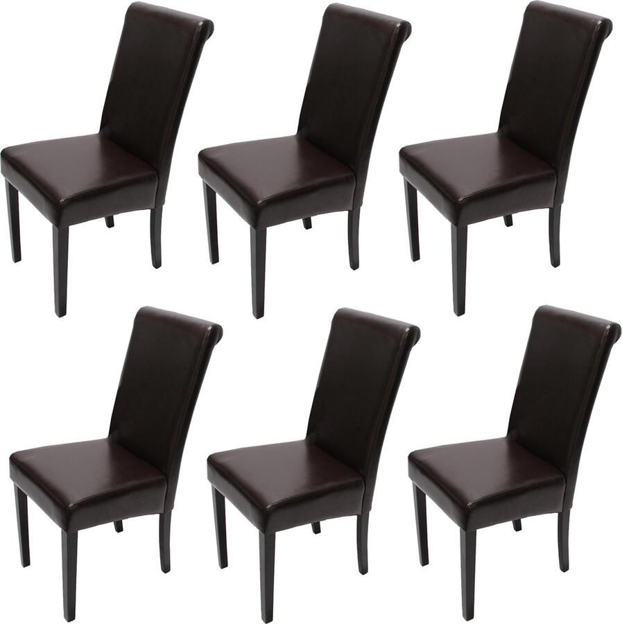 Cosmo Casa Set van 6 Eetkamerstoelen Keukenstoelen Leder Bruin Donkere Poten