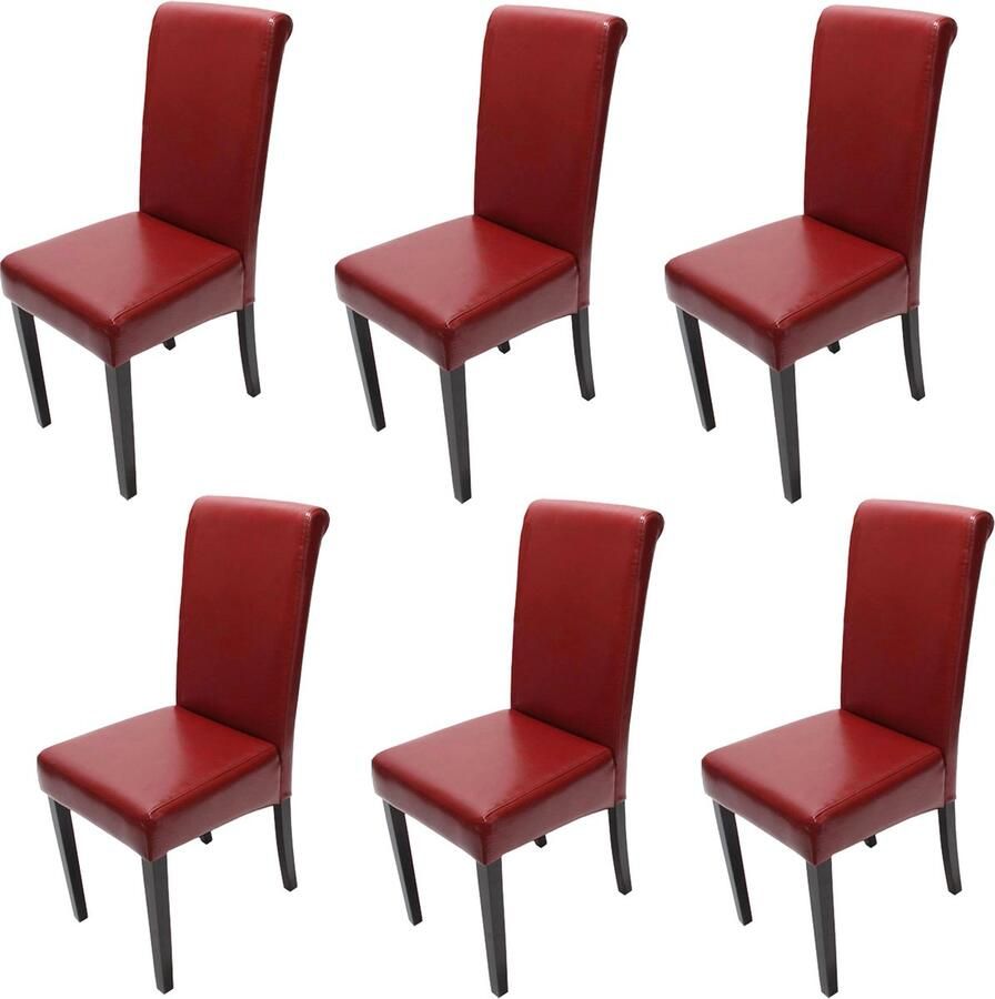 Cosmo Casa Set van 6 Eetkamerstoelen Keukenstoelen Leder Rood Donkere Poten