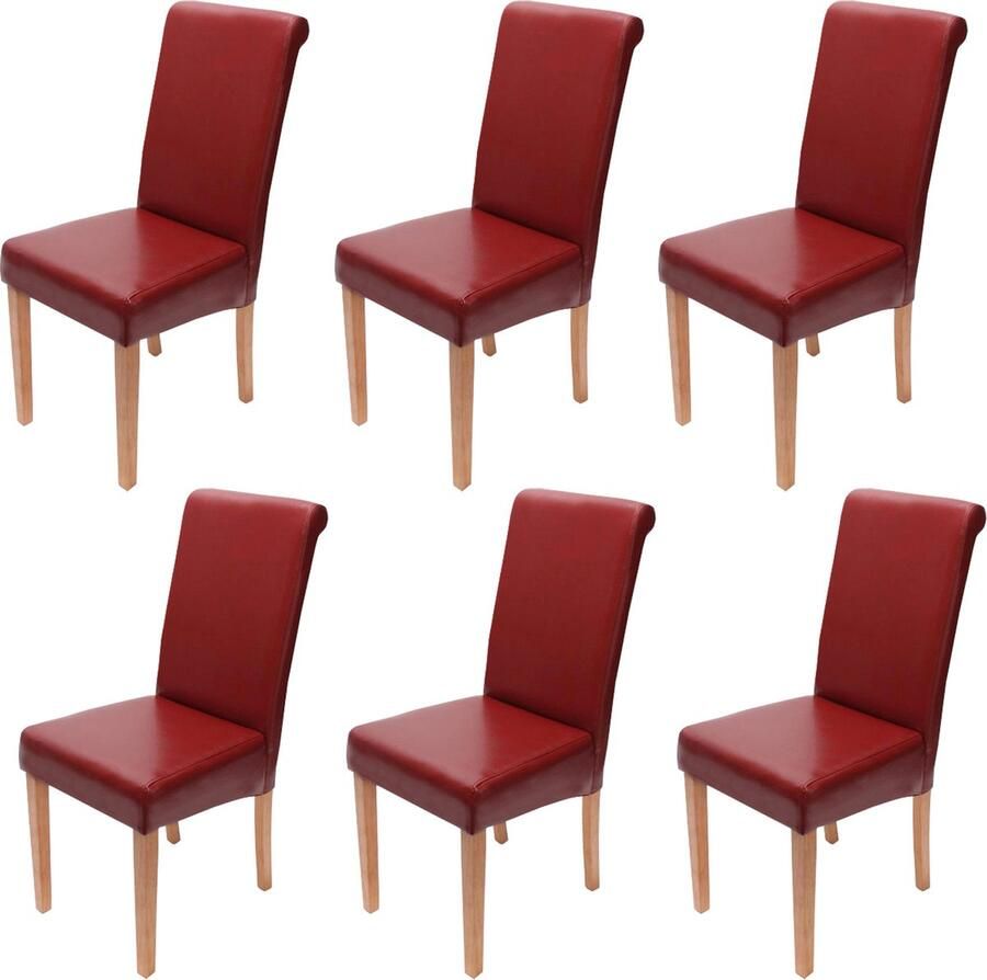 Cosmo Casa Set van 6 Eetkamerstoelen Keukenstoelen Leder Rood Lichte Poten