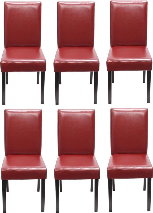 Cosmo Casa Set van 6 Eetkamerstoelen Keukenstoelen Littau Leer Rood Donkere Poten