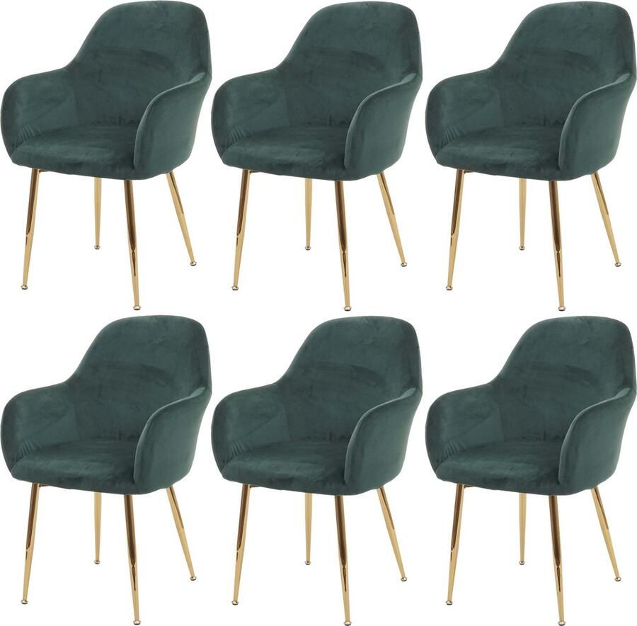 Cosmo Casa Set van 6 Eetkamerstoelen Retro Design Fluwelen Groen met Gouden Poten