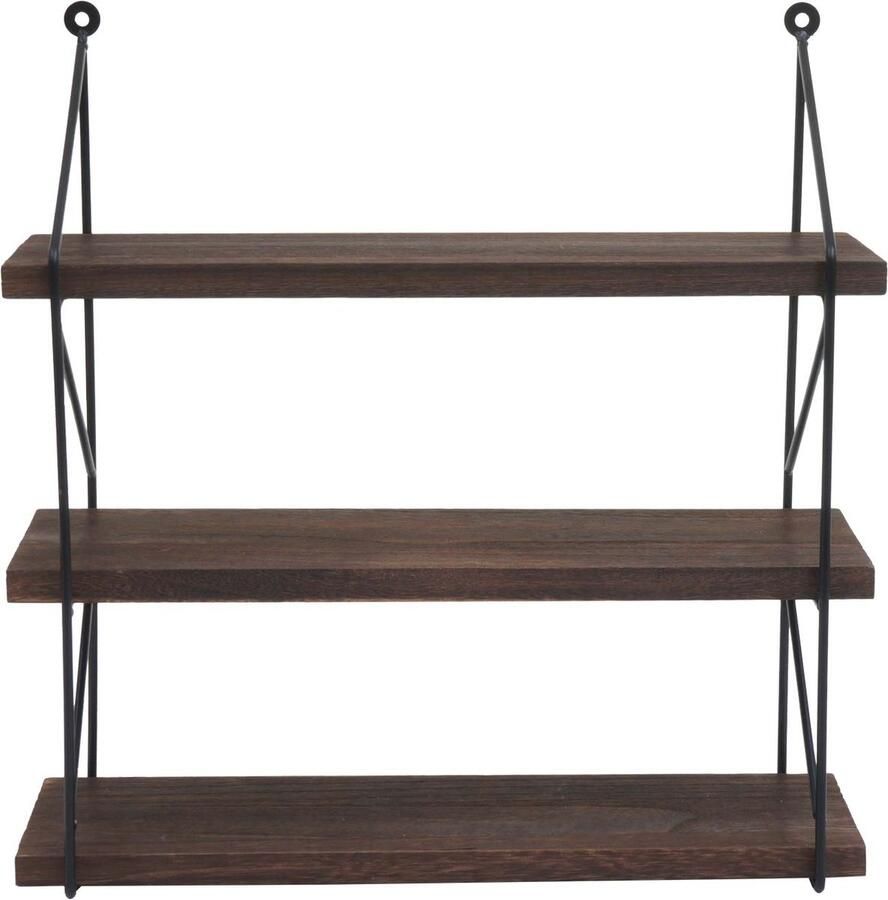 Cosmo Casa Wandplank Industriële Hangplank met 3 Houten Legplanken en Metalen Frame Donkerbruin 40x40x13cm