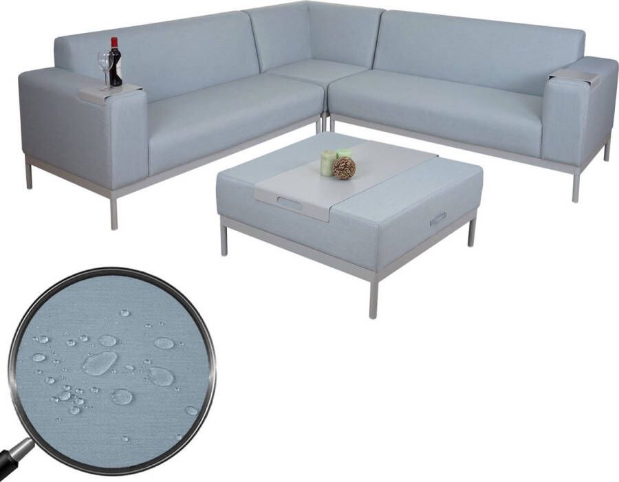 Cosmo Casa Hoekbank Sofa Lounge Sofa Bank Stof Textiel Binnen Waterafstotend 245cm Blauw Met Plank