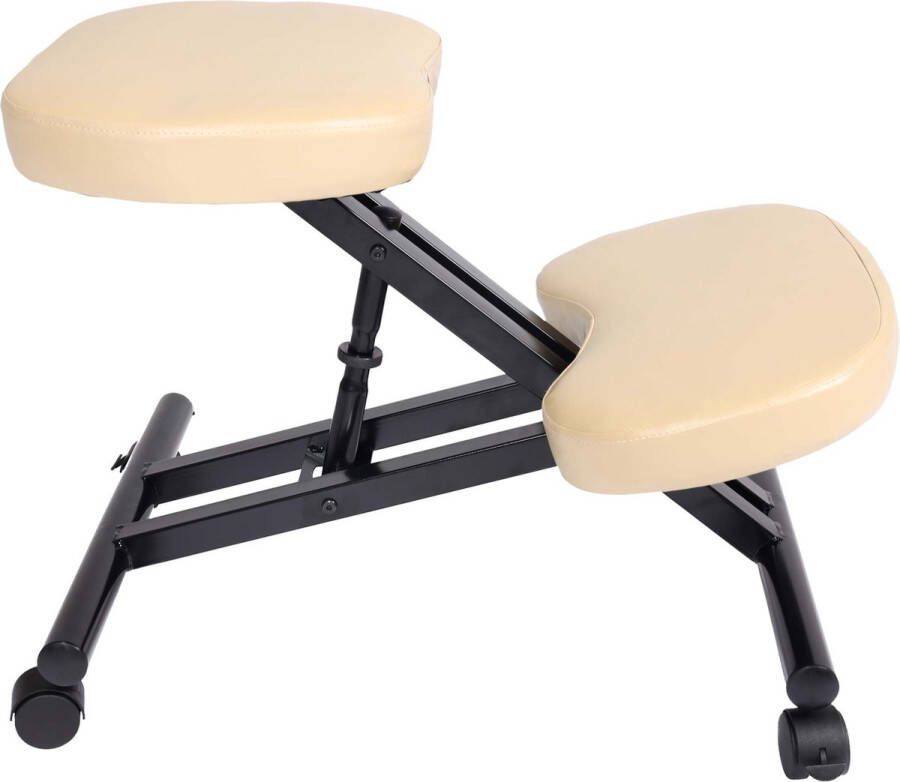 Cosmo Casa Kniestoel Ergonomisch Zadelkruk Kunstleer Metaal Crème