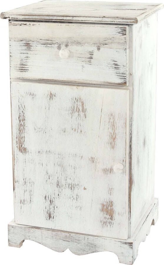 Cosmo Casa Ladekast Bijzettafel Nachtkast Telefoontafel- 63x35x29cm- Shabby-uitstraling- Vintage Wit