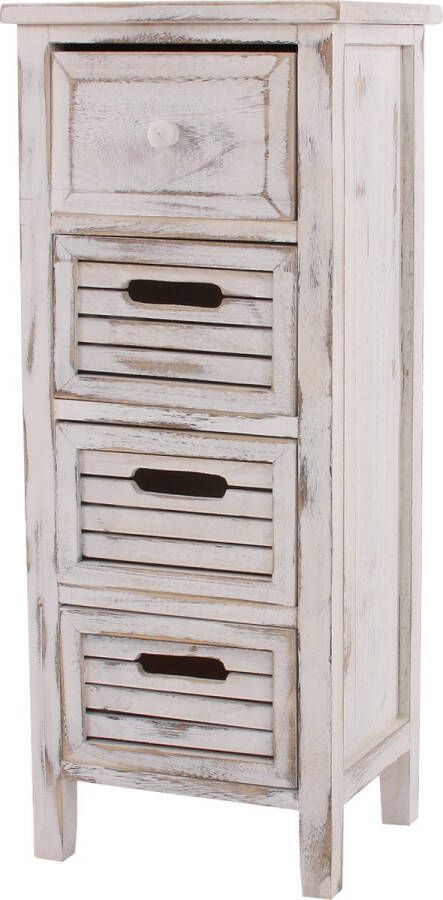 Cosmo Casa Ladekast ladenkast kast- 4 laden- 74x30x25cm Shabby-Look Vintage Wit