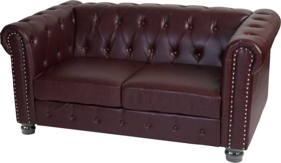 Cosmo Casa Luxe 2 Zitsbank Loungesofa Couch Chesterfield Kunstleder 160cm Ronde poten Rood Bruin