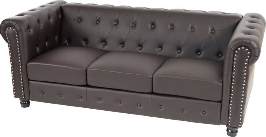 Cosmo Casa Luxe 3-zits bank loungebank Chesterfield van imitatieleer- 195 cm- Met ronde poten- Bruin