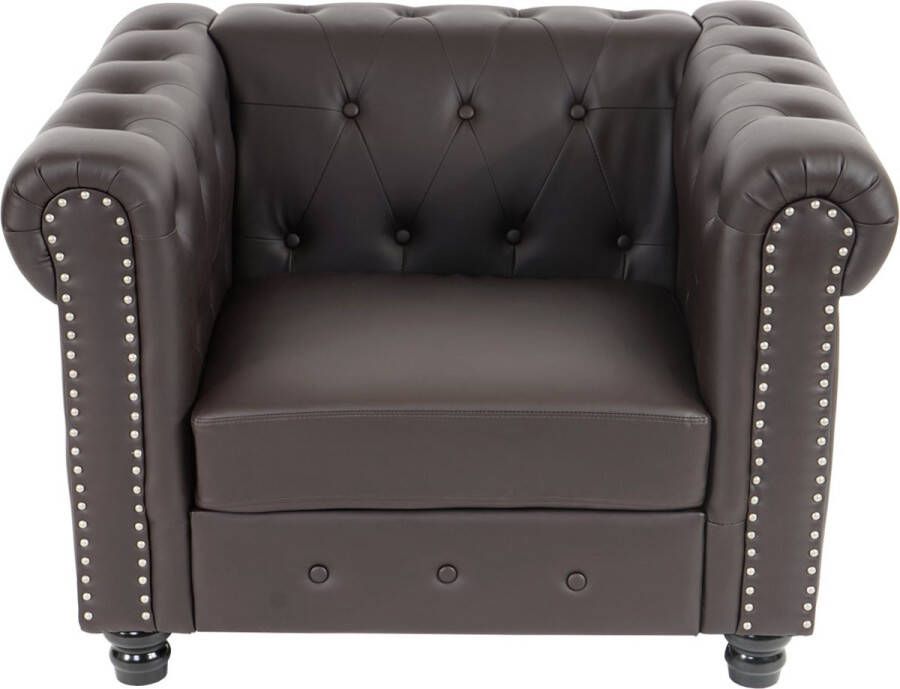 Cosmo Casa Luxe fauteuil lounge stoel ontspanningsstoel Chesterfield kunstleer Ronde poten- Bruin met voetenbank - Foto 1