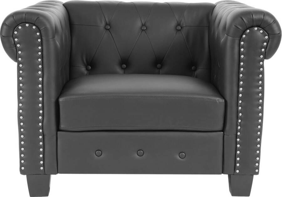 Cosmo Casa Luxe fauteuil lounge stoel ontspanningsstoel Chesterfield kunstleer Vierkante voet- Zwart