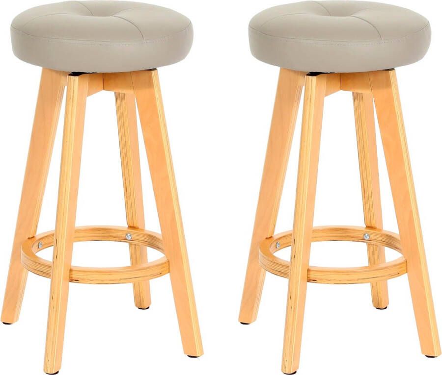 Cosmo Casa Set van 2 Barkrukken 360° Draaibaar Comfortabele Vulling Kunstleer Berkenhout Taupe Lichtkleurige Poten 67x45x45 cm