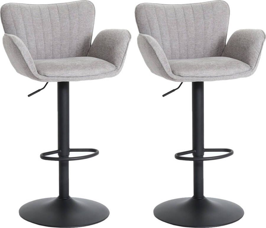 Cosmo Casa Set van 2 Barkrukken 360° Draaifunctie Luxe Comfort Elegant Design Metaal Grijs