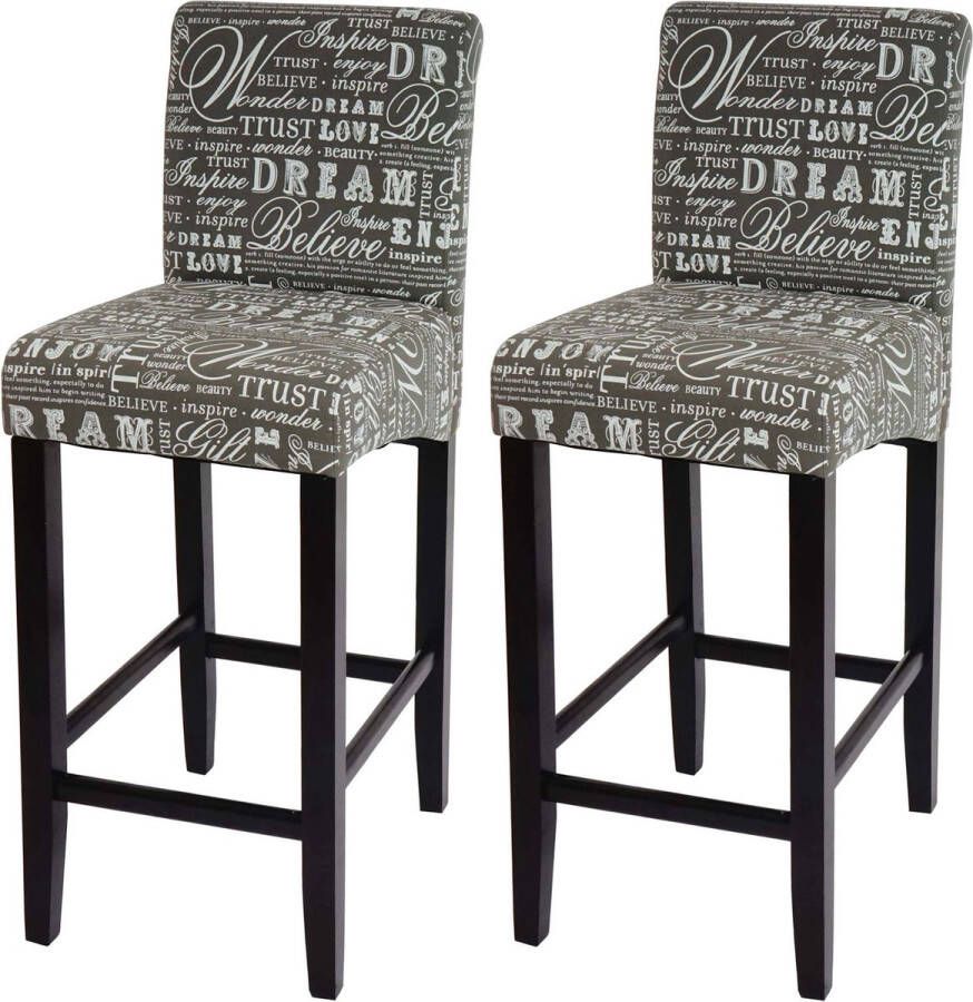 Cosmo Casa Set van 2 Barkrukken Barkruk Lettering Ontwerp Hout Grijs Donkere Poten Stof Textiel