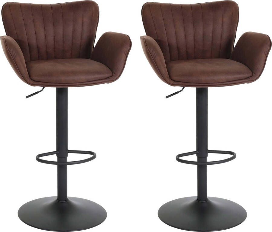 Cosmo Casa Set van 2 barkrukken Barkruk- Met armleuningen- Voetensteun- Draaibaar- Stof textiel- Ijzer Donkerbruine basis- Zwart