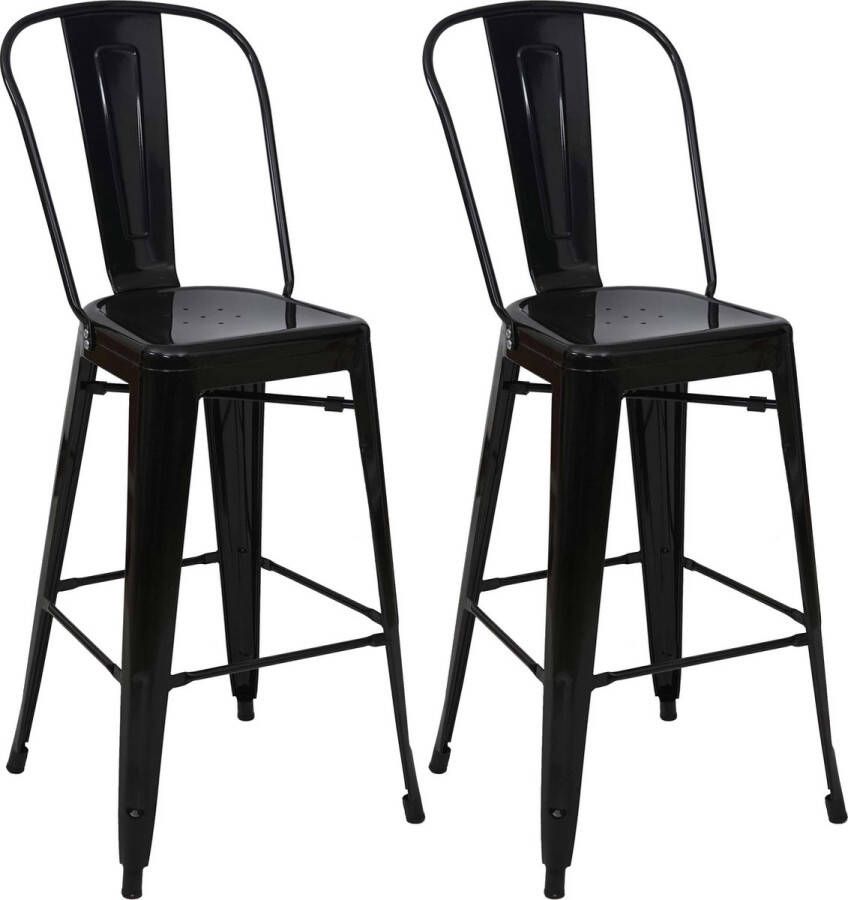 Cosmo Casa Set van 2 barkrukken Barkruk met leuning- Industriële metalen ontwerp Zwart