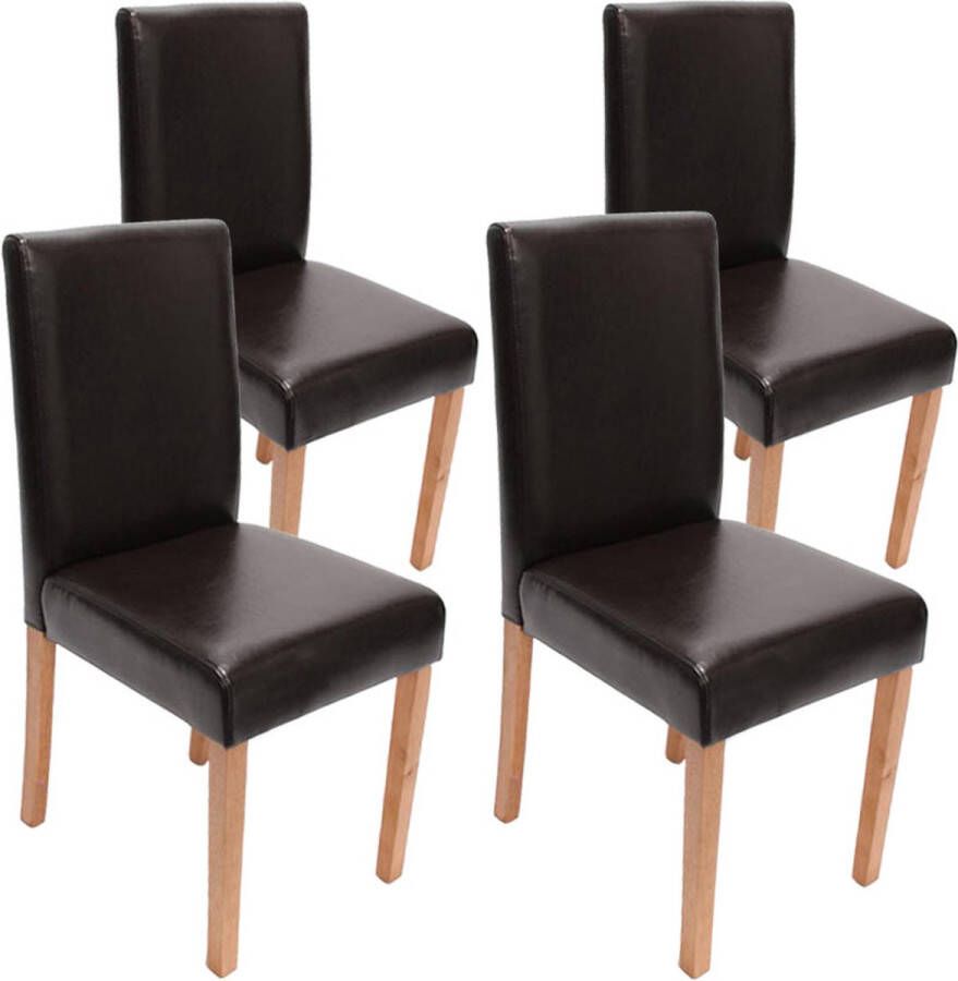 Cosmo Casa Set van 4 eetkamerstoelen- keukenstoelen Littau -Leer-Bruin lichte poten