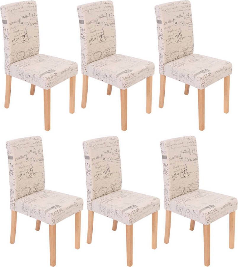 Cosmo Casa Set Van 6 Eetkamerstoelen Keukenstoelen Textiel Met Belettering Crème Licht Poten