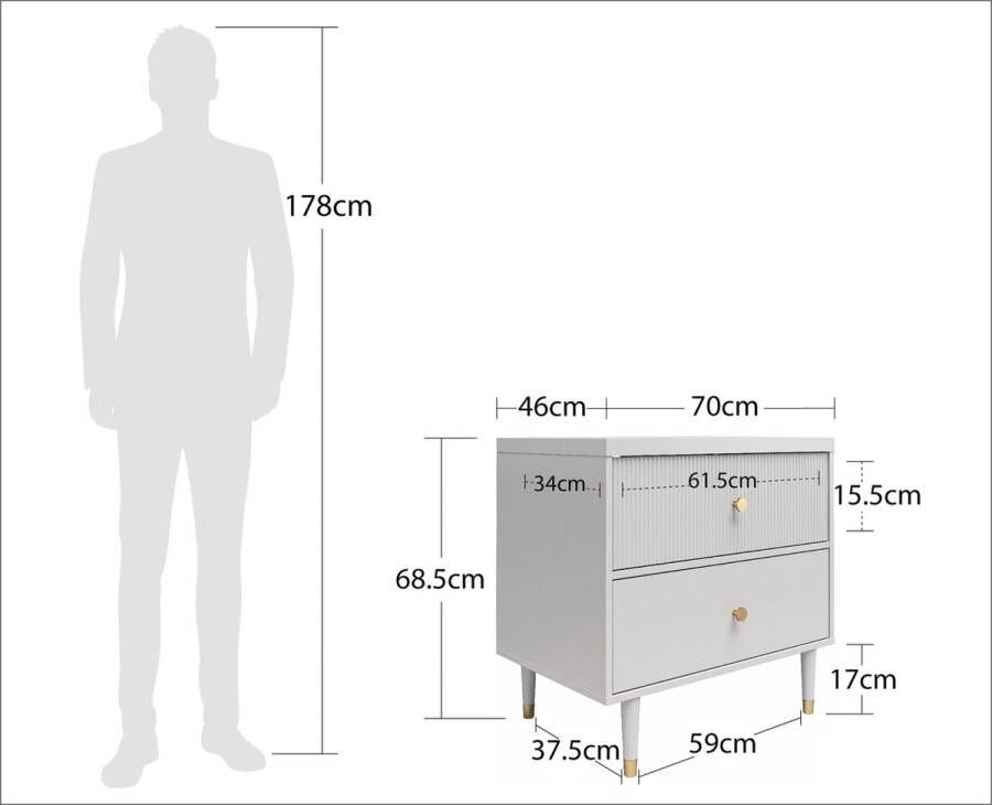 CosmoLiving by Cosmopolitan Nachtkastje Elizabeth 2 laden gestructureerd ladefront breedte 70 cm hoogte 68 5 cm - Foto 9