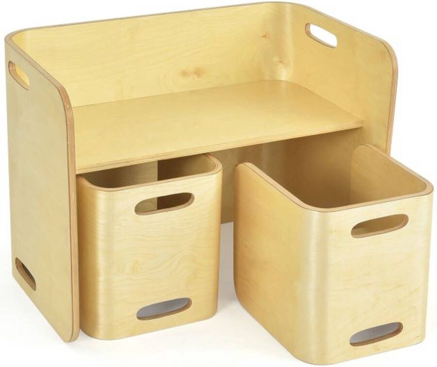 Costway 3-Delige Kindertafelstoelen Set Kinderzitgroep Houten Kindermeubels Leertafel voor Thuis School Kleuterschool Naturel