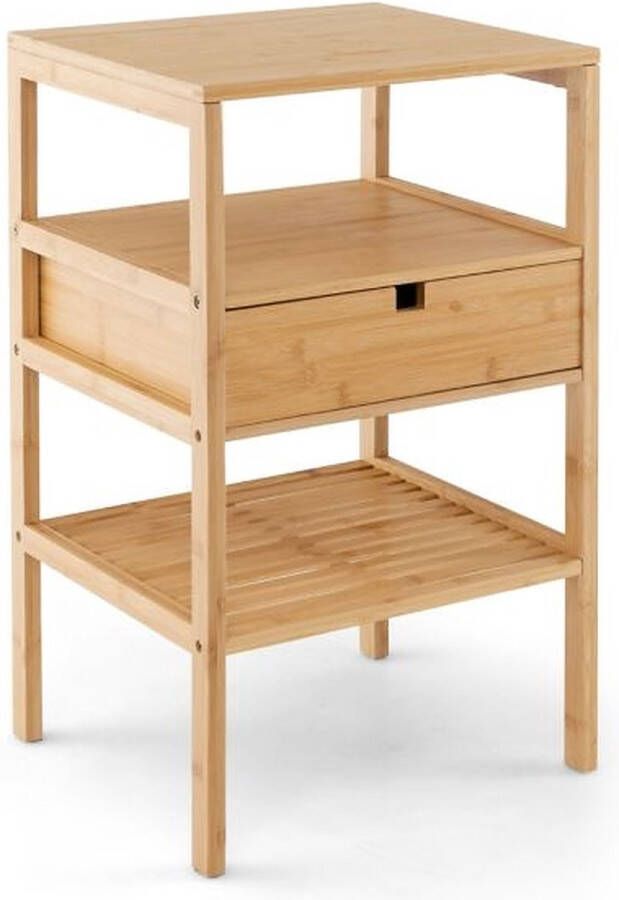 Costway Bamboe Nachtkastje met Lade en 3 Planken 3-Traps Bijzettafel Banktafel voor Woonkamer Huis 40 x 40 x 68 cm - Foto 2