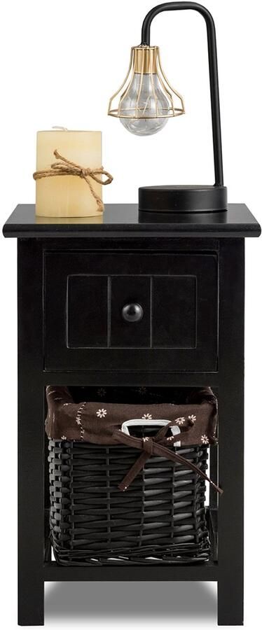 Costway 2-laags houten nachtkastje 1 lade en 1 mand nachtkastje bijzettafel opslag organisator stijlvol en elegant uiterlijk ideaal voor thuis slaapkamer woonkamer (Zwart)