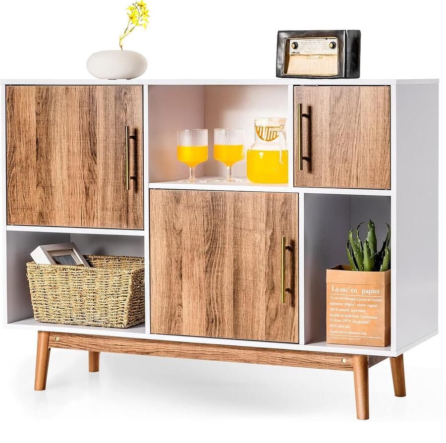 Costway 3-Deur dressoir met opbergvakken moderne staande kast buffet TV standaard multifunctionele dressoir ideaal voor thuis en kantoor