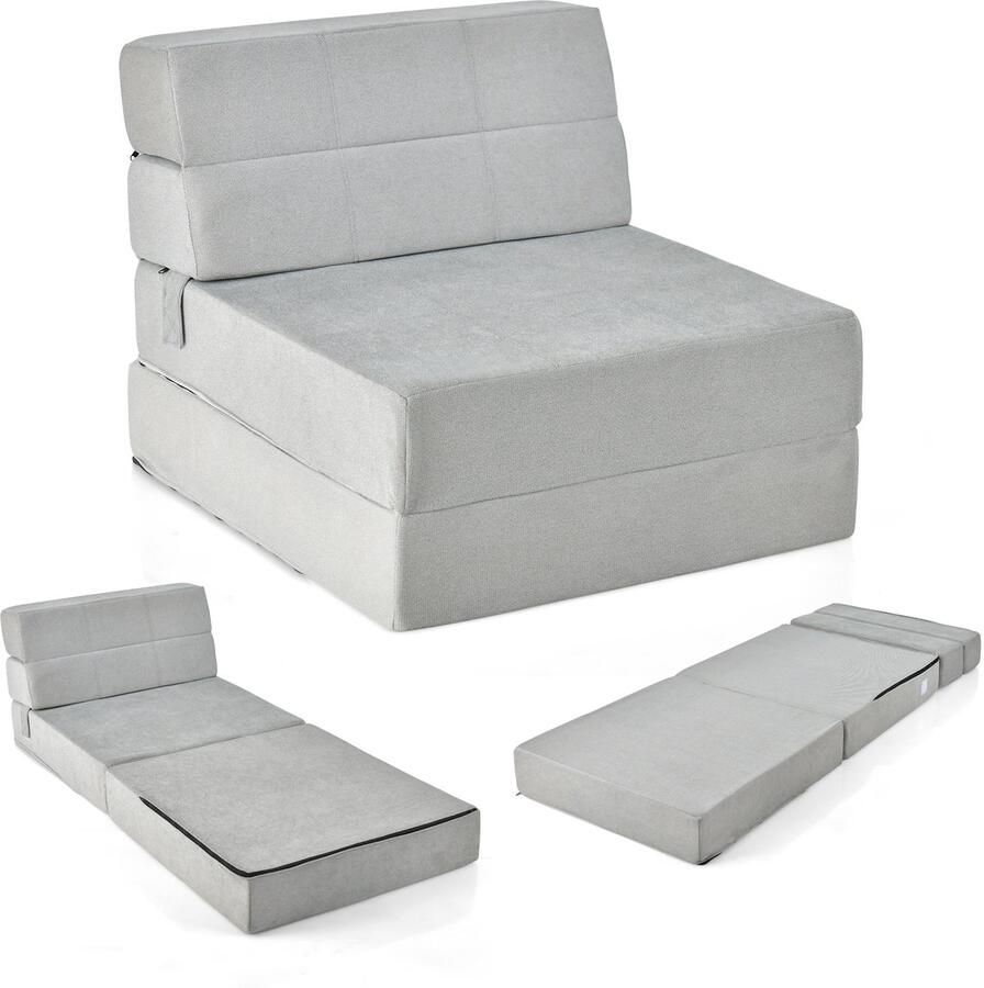 Costway 3-in-1 opvouwbare slaapbank vouwmatras schuim extra dik (15 cm) slaapbed vloermat vouwmatras gastenmatras met afneembare en wasbare overtrek 190 x 71 x 15 cm grijs