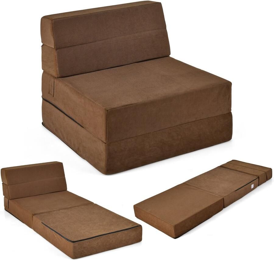 Costway 3-in-1 opvouwbare slaapbank vouwmatras schuim extra dik (15 cm) slaapbed vloermat vouwmatras gastenmatras met afneembare en wasbare overtrek 190 x 71 x 15 cm