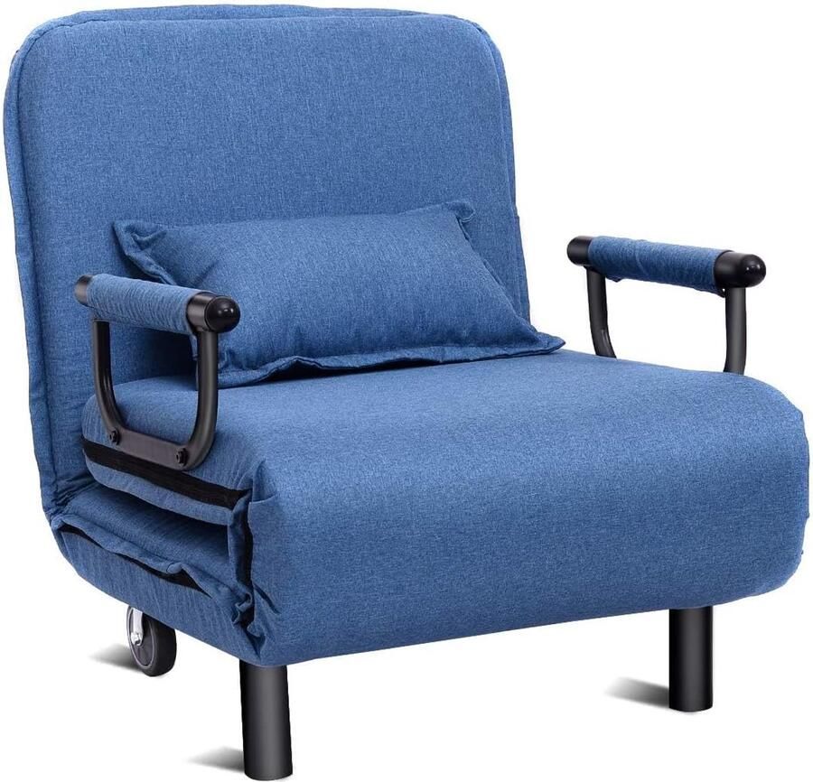 Costway 3 in 1 Slaapbank met bedfunctie opklapbare slaapbank opklapbed opklapbare fauteuil slaapbank met verstelbare rugleuning incl. kussens voor slaapkamer woonkamer kantoor