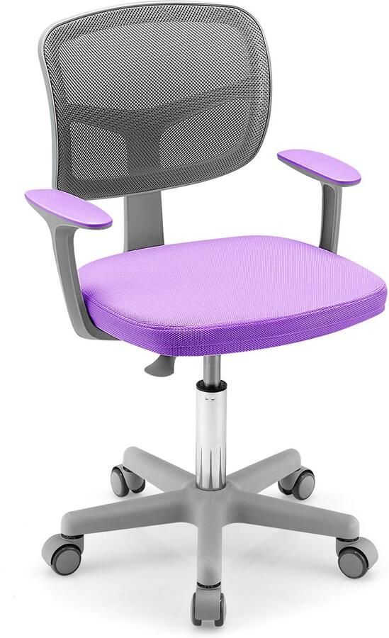 Costway 360° draaibare kinderbureaustoel 80-91 5 cm in hoogte verstelbare jeugdstoel met rugleuning en armleuningen computerstoel met 5 vergrendelbare wielen voor kinderen van 3 tot 10 jaar oud