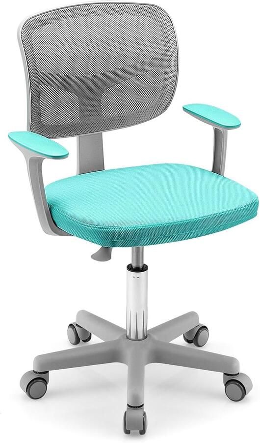 Costway 360° draaibare kinderbureaustoel 80-91 5 cm in hoogte verstelbare jeugdstoel met rugleuning en armleuningen computerstoel met 5 vergrendelbare wielen voor kinderen van 3 tot 10 jaar oud