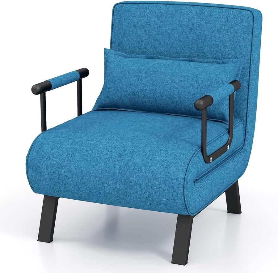 Costway 4-in-1 slaapstoel inklapbaar slaapbank met 5 standen verstelbare rugleuning afneembaar kussen en gevoerde zitting bankbed met metalen frame belastbaar tot 150 kg (blauw)