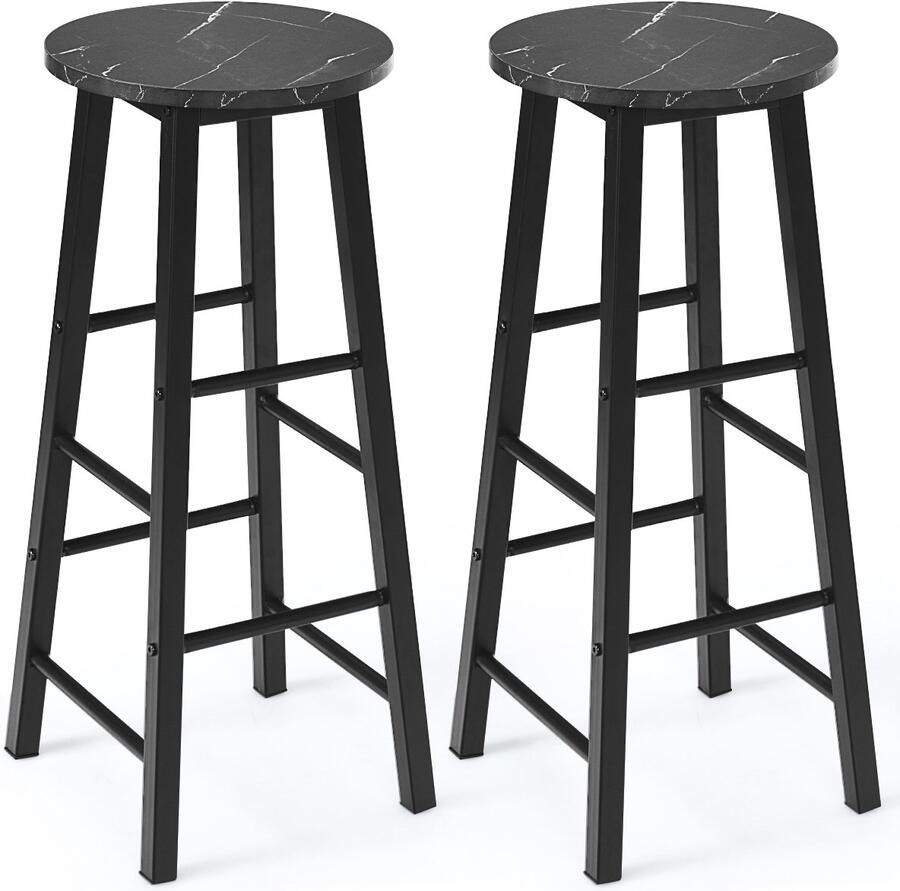 Costway Barkruk set van 2 barstoelen met marmerlook en voetensteun barkruk keukenkruk bistrokruk voor keuken eetkamer woonkamer zithoogte 71 cm - Foto 2