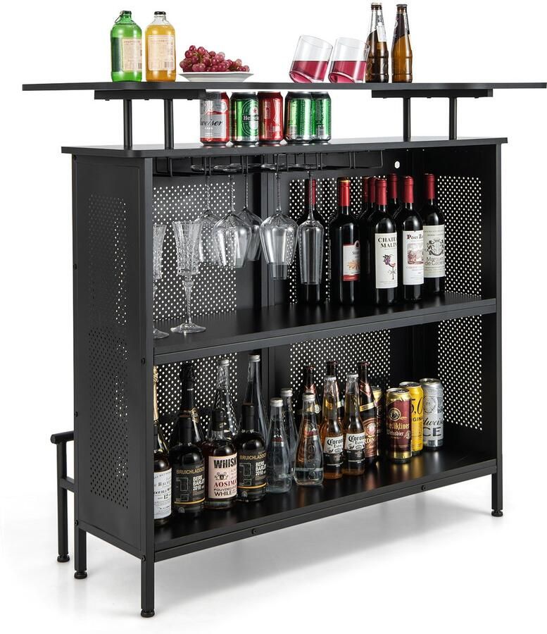 Costway Bartafel keuken aanrecht met opbergruimte en voetensteun bar met metalen frame verstelbare poten 120 x 50 x 106 5 cm zwart rechthoekig