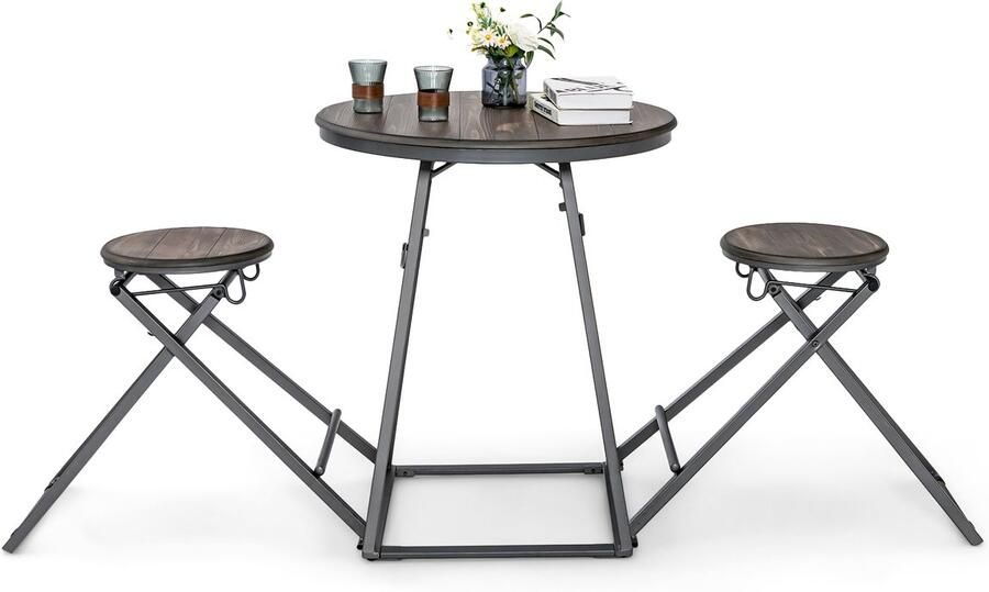 Costway Bartafel met barkruk set van 2 personen inklapbaar houten aanrecht met metalen frame voor woonkamer eetkamer en keuken