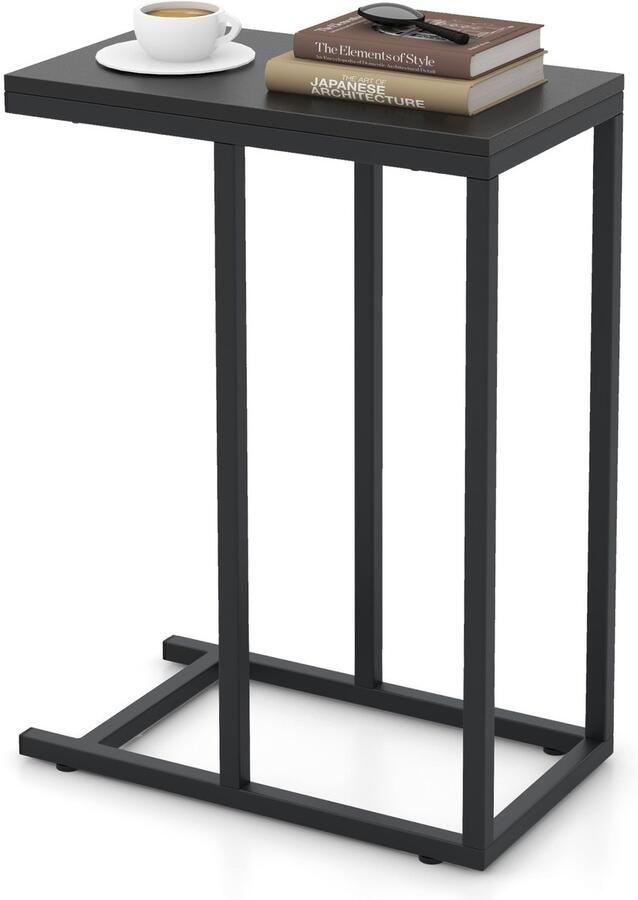 Costway Bijzettafel C-vorm banktafel met metalen frame koffietafel voor woonkamer slaapkamer kleine ruimtes salontafel voor bank en bed laptoptafel 45 5 x 25 5 x 64 cm (zwart)
