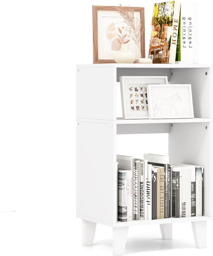 Costway Bijzettafel met 3 niveaus nachtkastje met planken en poten koffietafel wit smalle salontafel voor slaapkamer woonkamer en kantoor