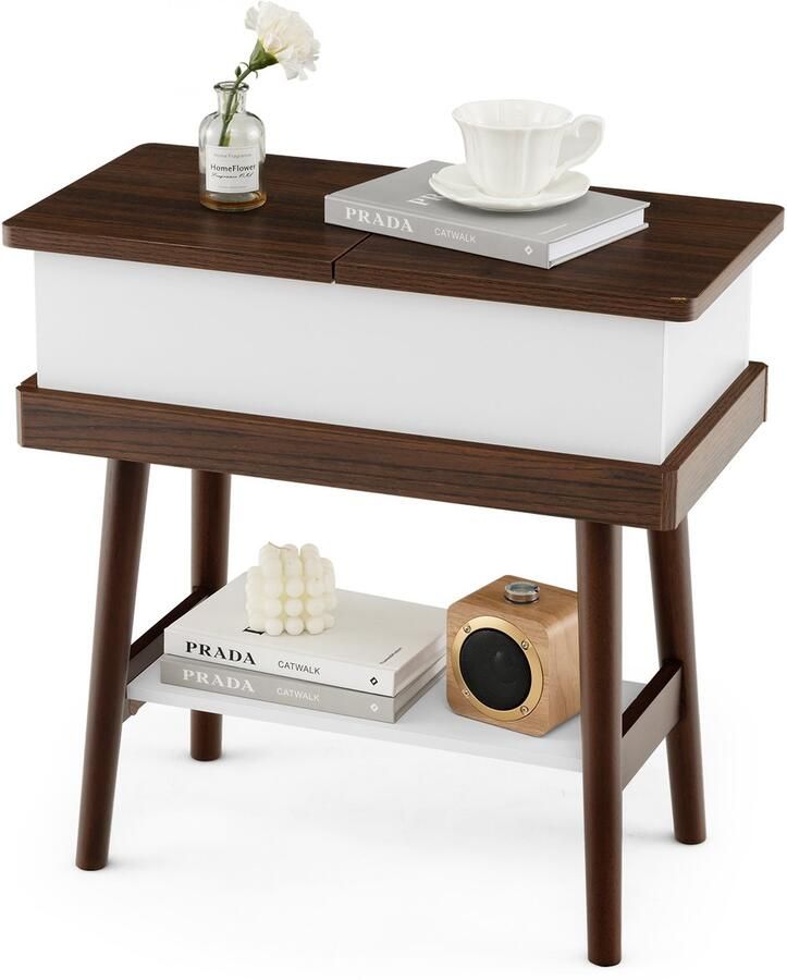 Costway Bijzettafel met inklapbaar tafelblad smalle banktafel van rubberhout nachtkastje klaptafel voor woonkamer slaapkamer 60 x 30 x 60 cm donkerbruin