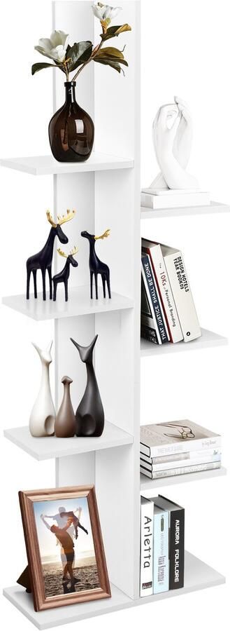 Costway Boekenkast in boomvorm staand rek met 8 planken kantoorrek vrijstaand opbergrek decoratieve plank voor boeken fotolijsten 50 x 20 x 141 cm