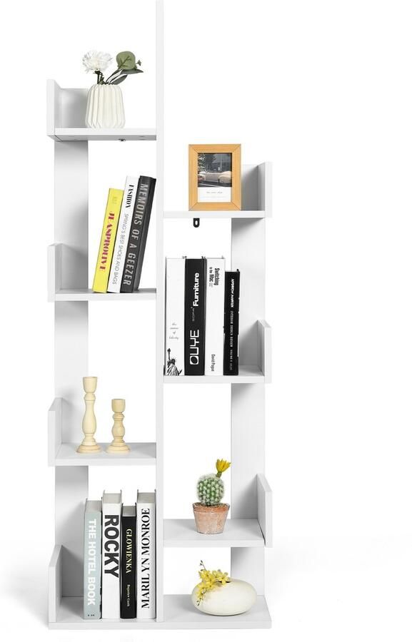 Costway Boekenkast in boomvorm staand rek met 8 vakken opbergrek voor woonkamer slaapkamer kantoor 50 x 25 x 145 cm (wit)